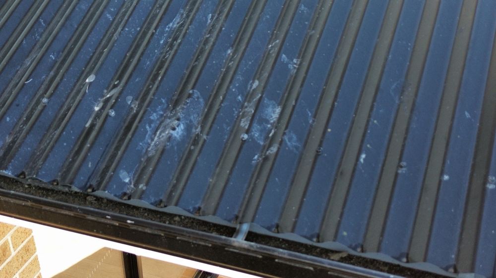 Metal roof dented and scratched through its top coat during construction, found during a pre-handover (PCI) inspection in Beveridge